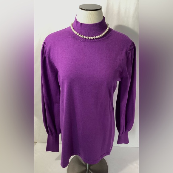 Iman Woman’s Sweater Pullover Size L Color Purple Long Sleeves Knit - Picture 2 of 10